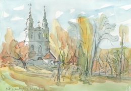 K. K. Šiaulytis. Vilniaus Kalvarijų - Šv. Kryžiaus Atradimo bažnyčia. 2022. Akvarelė, 29,7 x 42